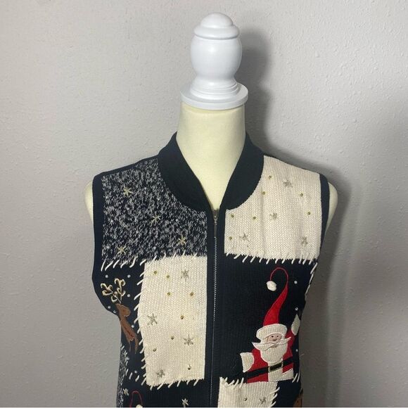 Vintage Erika Zipper Front Ramie/Cotton Christmas Sweater Vest Women's Size S - Picture 11 of 15